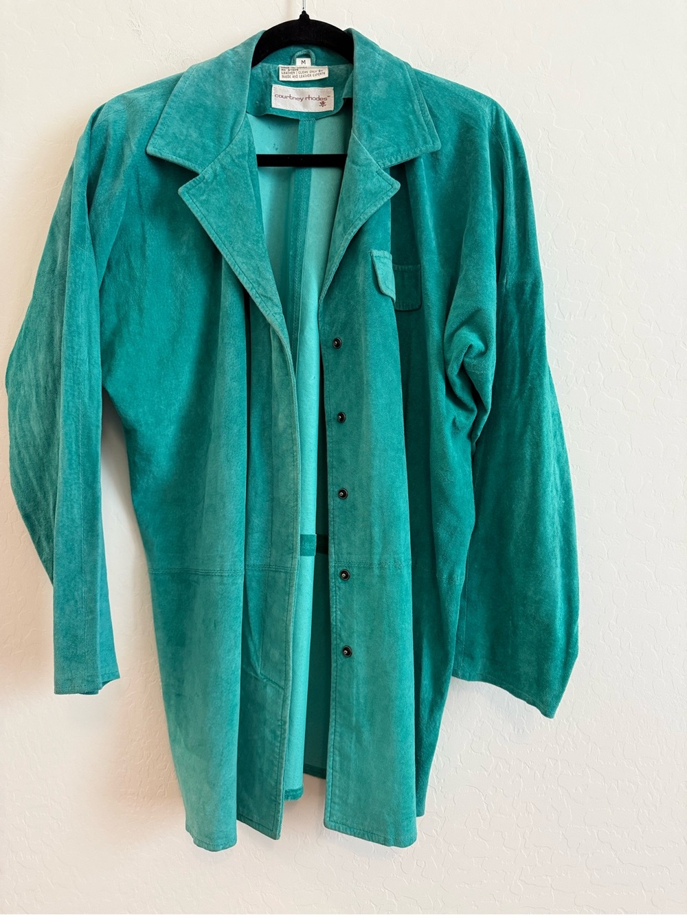 Vintage 80s 90s Courtney Rhodes Teal Suede Leather Jacket Shacket M